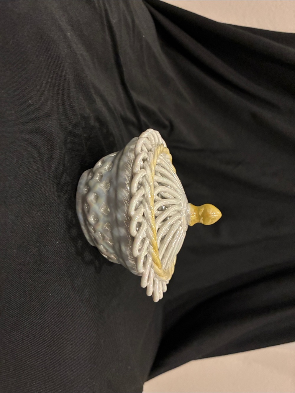 White and Yellow Ceramic Lidded Trinket Jar